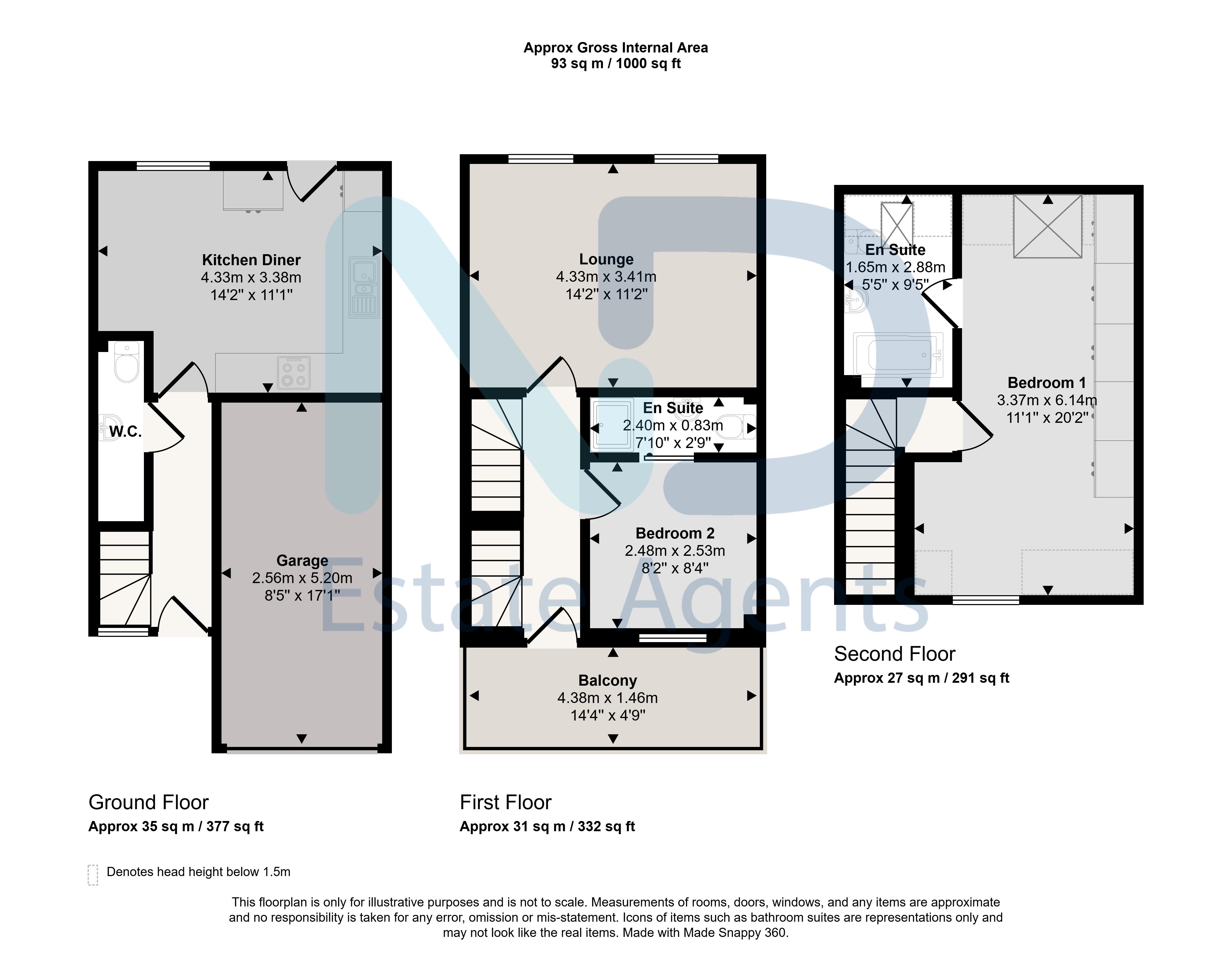 Floor plan for St Helier - Two Bedroom Home with Garden, Garage and Balcony