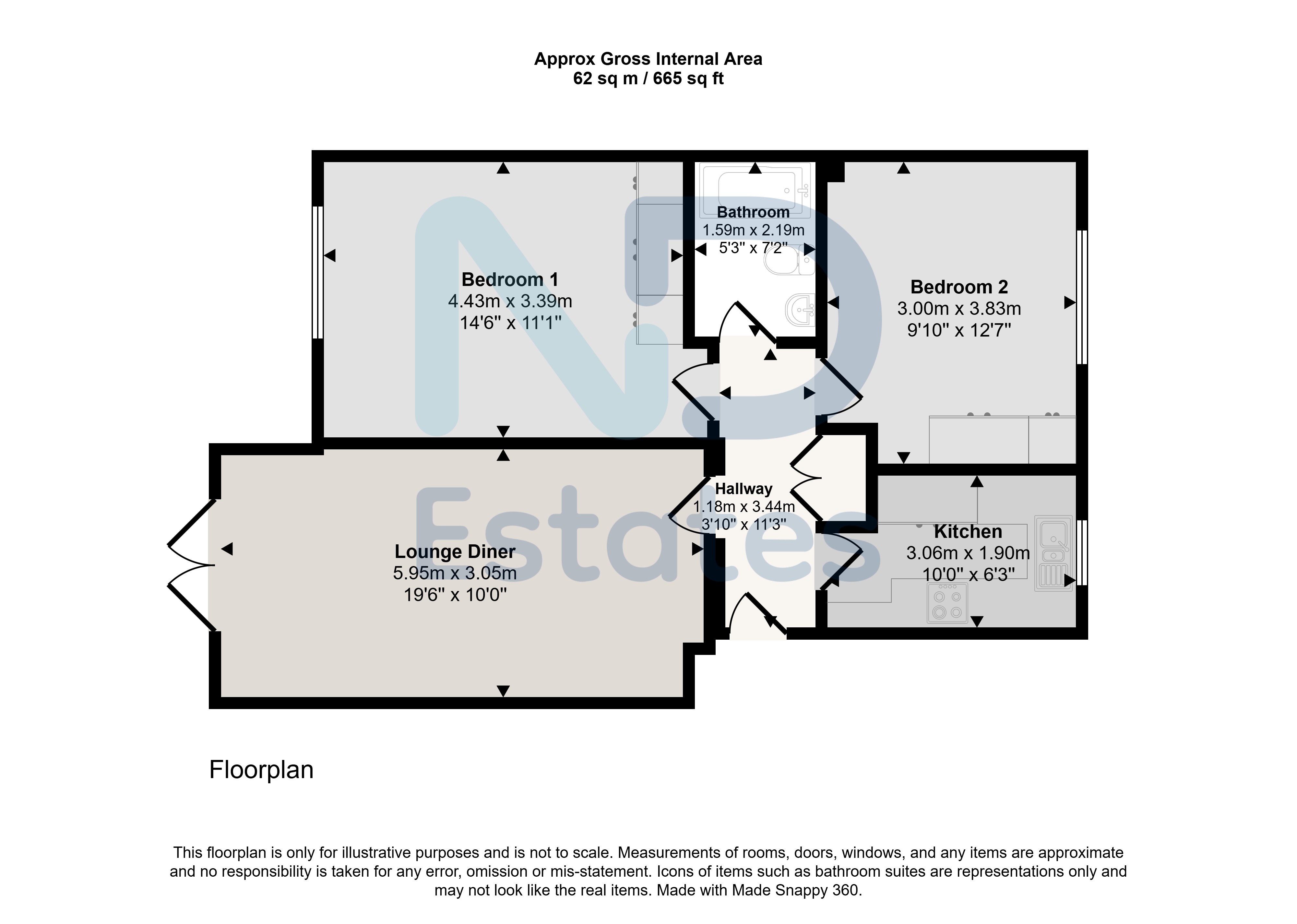 Floor plan for St Clement - Two Bedroom Apartment at The Beach Front with Private Access to the Beach